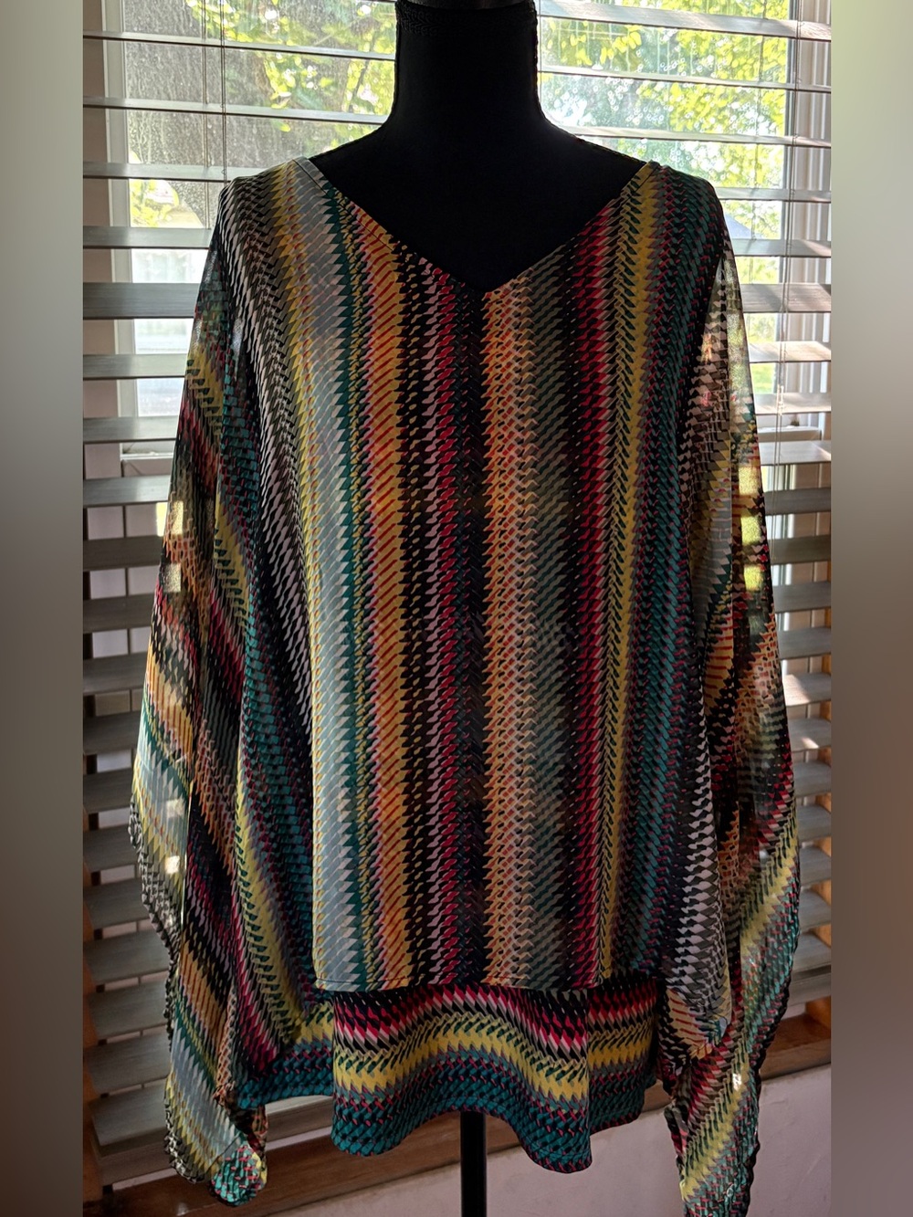 Multi-Color V-Neck Women's Blouse - Lightweight Striped Top